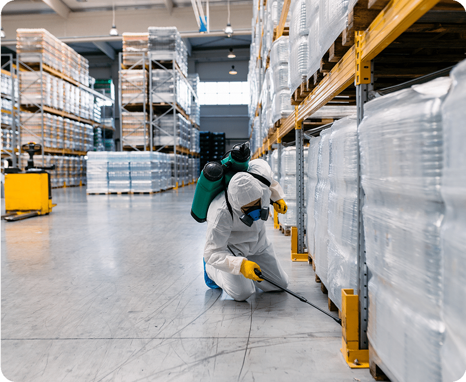 Employee conducting pest control spraying