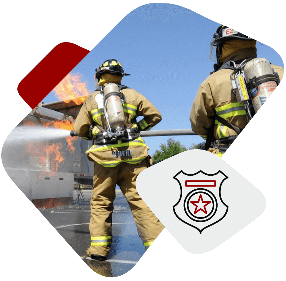 Public Safety officials putting out a fire