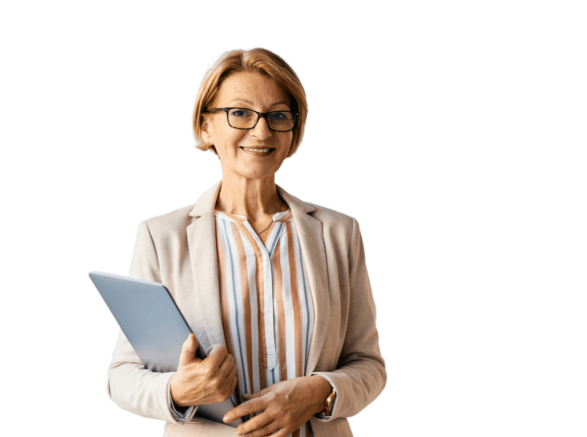 Vector Solutions instructor holding a laptop in her hand
