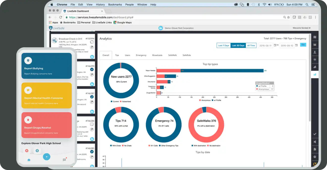 Analytics dashboard overview of Vector