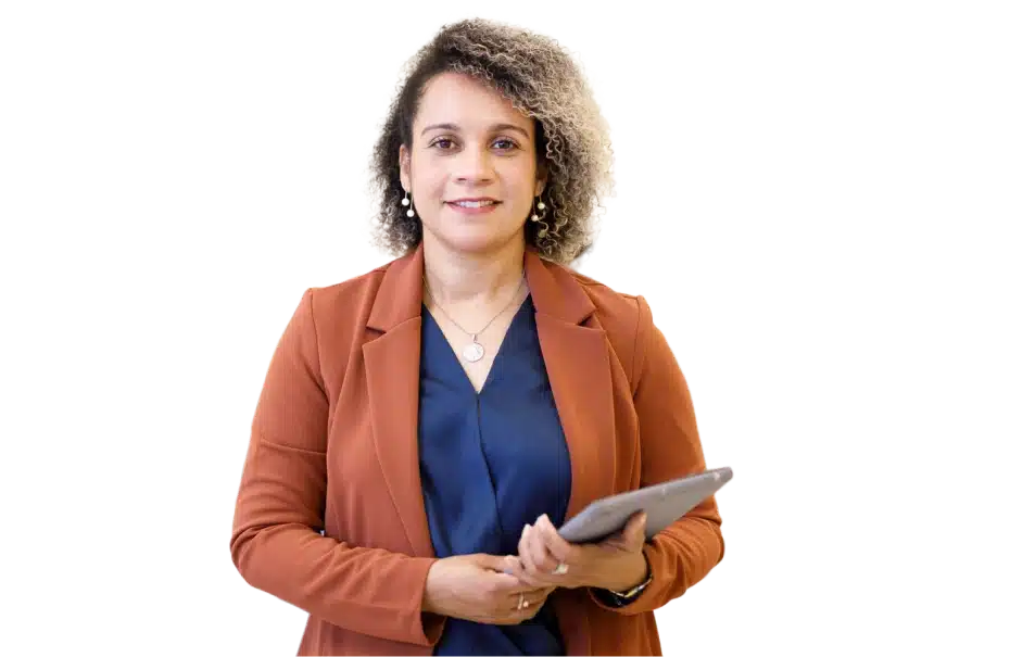 Woman standing holding a tablet